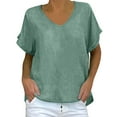 thumbnail image 1 of Olyvenn Womens Loose Fit T Shirts Summer Plus Size Short Sleeve Tops Casual Solid Crewneck T-Shirt Dressy Blouses Green L, 1 of 6