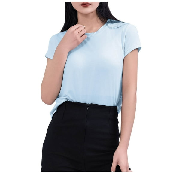 Olyvenn Womens Lounge T-Shirt Solid Color Crewneck Basic Tees Comfy Soft Breathable Athletic Workout Gym Tops Light Blue M