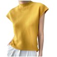 thumbnail image 1 of Olyvenn Womens Mock Neck Short Sleeve Rib Knit Summer Tops Dressy Blouse Tee Fitted Shirts Elegant Casual Going Out Blouse Orange XL, 1 of 3