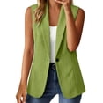 thumbnail image 1 of Olyvenn Womens Notch Lapel Single Button Sleeveless Blazer Vest, Mid Length Straight Cut Side Hand Pockets Tailored Fit Army Green L, 1 of 7