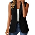 thumbnail image 1 of Olyvenn Womens Notch Lapel Single Button Sleeveless Blazer Vest, Mid Length Straight Cut Side Hand Pockets Tailored Fit Black S, 1 of 7