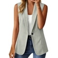 thumbnail image 1 of Olyvenn Womens Notch Lapel Single Button Sleeveless Blazer Vest, Mid Length Straight Cut Side Hand Pockets Tailored Fit Gray XXL, 1 of 7