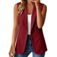 thumbnail image 1 of Olyvenn Womens Notch Lapel Single Button Sleeveless Blazer Vest, Mid Length Straight Cut Side Hand Pockets Tailored Fit Wine XL, 1 of 7