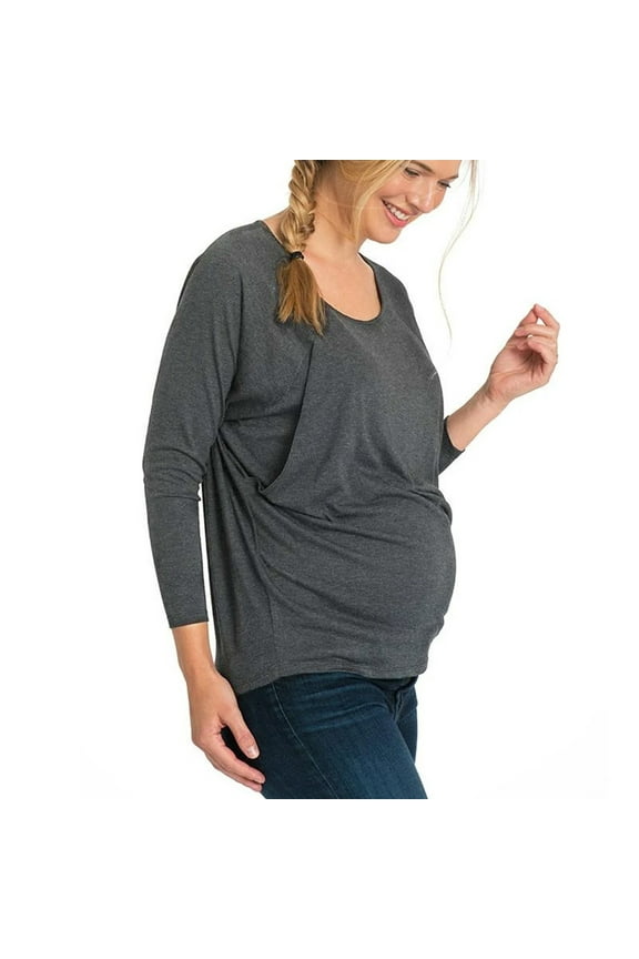 Womens Nursing Top Long Sleeve Scoop Neck Nursing Shirt Breastfeeding Shirt Pregnancy Maternity Work Casual Clothes Gray 10