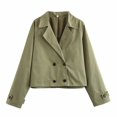 thumbnail image 1 of Olyvenn Womens Oversized Cropped Trench Coat Jacket Casual Notch Lapel Zip-Up Coat Long Sleeves Relaxed Fit Blazer Streetwear Green L, 1 of 8