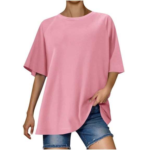 Olyvenn Womens Oversized Summer T Shirts Fashion Workout Plus Size Tops Short Sleeve Beach Vacation Gym Clothes 2025 Pink XL