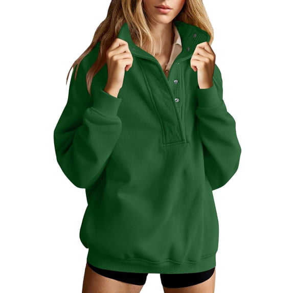 Olyvenn Womens Oversized Sweatshirt Long Sleeve Henley Pullover Tops 2025 Fall Casual Button Loose Fit Teens Fashion Outfits Green XXXXXL