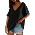 thumbnail image 1 of Olyvenn Womens Oversized Tshirts Deep V Neck Drop Shoulder Short Sleeve Tops Summer Casual Loose Fit Tunic Tee Shirt Black M, 1 of 6