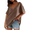 thumbnail image 1 of Olyvenn Womens Oversized Tshirts Deep V Neck Drop Shoulder Short Sleeve Tops Summer Casual Loose Fit Tunic Tee Shirt Coffee L, 1 of 6