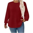 thumbnail image 1 of Olyvenn Womens Oversized Waffle Knit Sweatshirts Loose Casual Spring Fashion Long Sleeve Crewneck Pullover Tops Red XXXXXL, 1 of 5