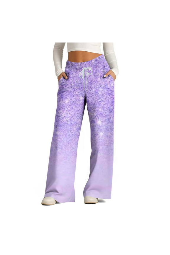 Womens Pants Tie Dye Print Ruched High Cut Striped Flare Wide Leg Long Boot Cut Leg Spring Summer 2025 Purple 12