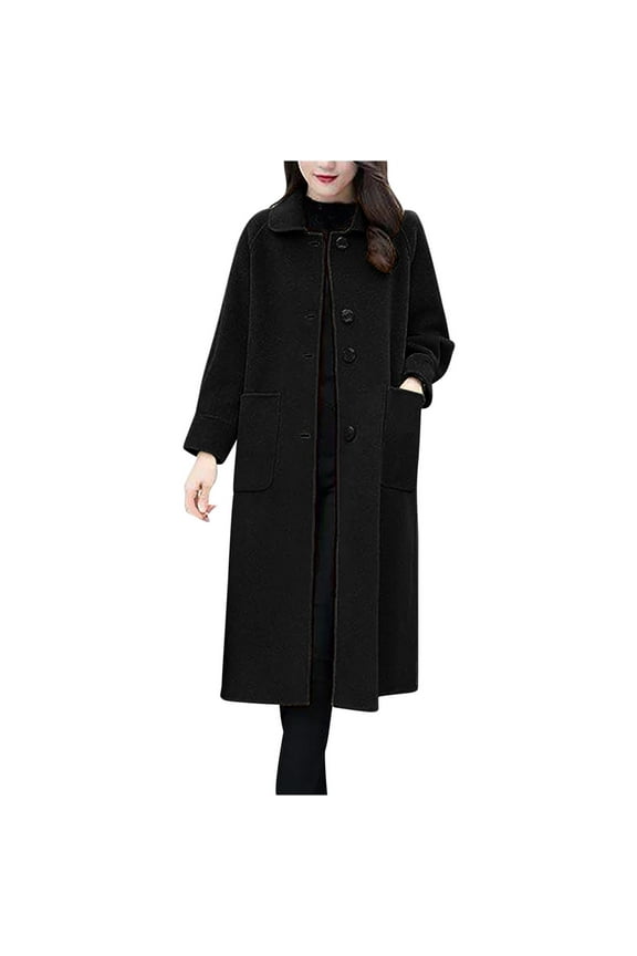 Womens Pea Coat Plus Size Wool Coat Long Winter Coat Elegant Dress Coat Office Work Jacket Business Casual Coats Black XXL