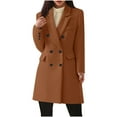 thumbnail image 1 of Olyvenn Womens Pea Coat Plus Size Wool Coat Long Winter Coat Elegant Dress Coat Office Work Jacket Business Casual Coats Brown XXXXL, 1 of 5