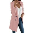 thumbnail image 1 of Olyvenn Womens Peacoat Elegant Solid Color Slim Fit Business Fashion Lapel Collar Womens Suit Mid Length Buttons Jackets with Pockets Casual Set Long Sleeve Jackets Pink 10, 1 of 5