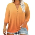 thumbnail image 1 of Olyvenn Womens Plus Size 3/4 Sleeve Tops Casual Gradient V Neck Button Tee Shirts Basic Loose Fit Tunic Blouse Orange XXXL, 1 of 5