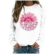 Olyvenn Womens Plus Size Breast Cancer Awareness Sweatshirts Long Sleeve Pullover Pink Ribbon Print Tees Fashion Winter Warm Round Neck Fall Tops Basic Loose Casual Flowy Dressy Blouse White 8