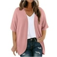 thumbnail image 1 of Olyvenn Womens Plus Size Cardigan Casual Short Sleeve Summer Fashion Waffle Knit Kimono Open Front Tops Pink XXXXXL, 1 of 7