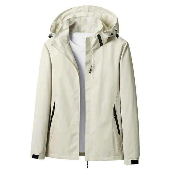 Olyvenn Womens Plus Size Casual Outwear Jackets Women's Outdoor Solid Color Single Layer Sprint Coat Zipper Loose Casual Hooded Coat Beige 14