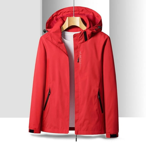 Olyvenn Womens Plus Size Casual Outwear Jackets Women's Outdoor Solid Color Single Layer Sprint Coat Zipper Loose Casual Hooded Coat Red 14