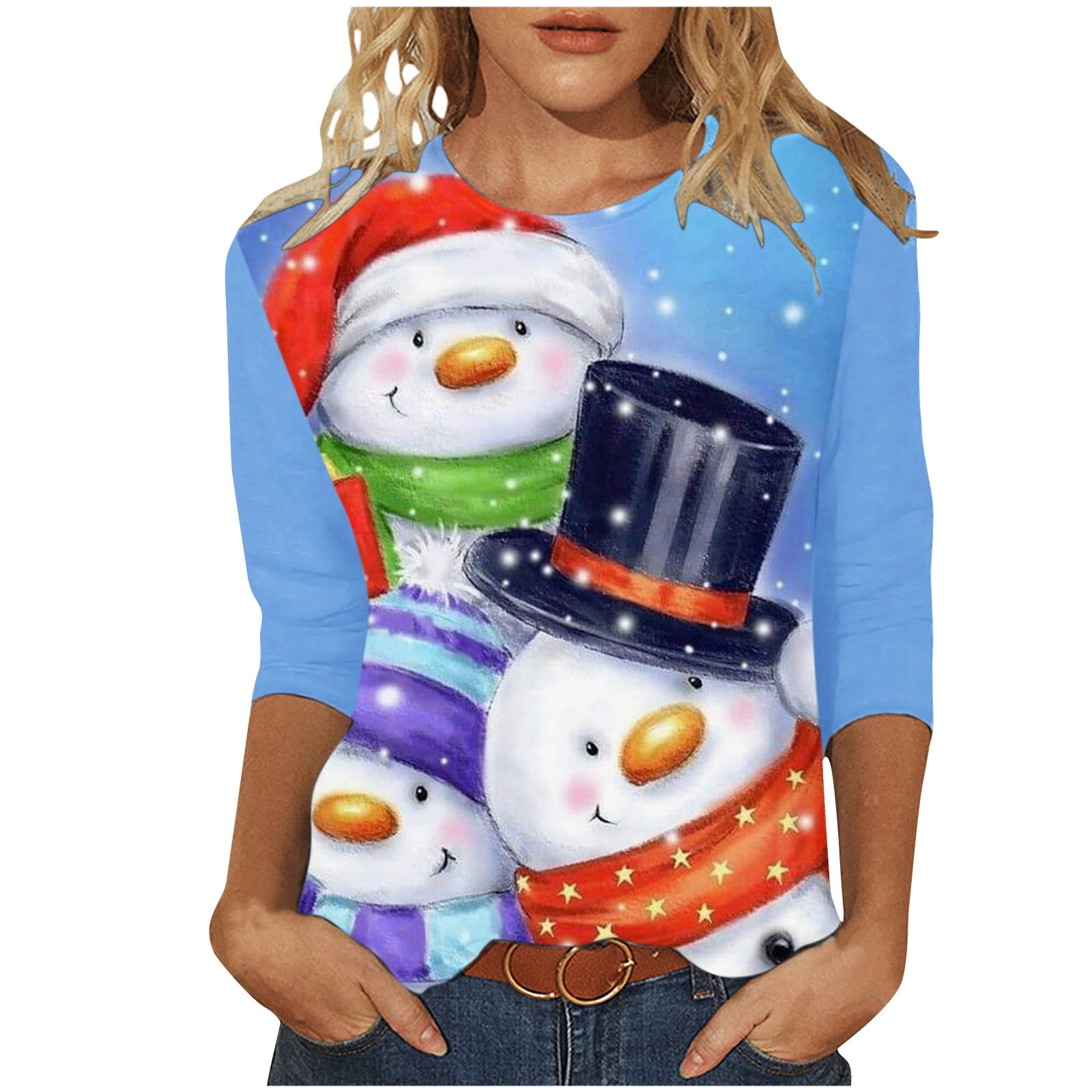 Olyvenn Womens Plus Size Christmas Sweatshirts Relaxed Long Sleeve Blouse  Snowman Print Pullover Boat Neck Tees Holiday Dressy Casual Autumn Lady  Pockets Tops Fashion Trendy 2023 Blue 10 