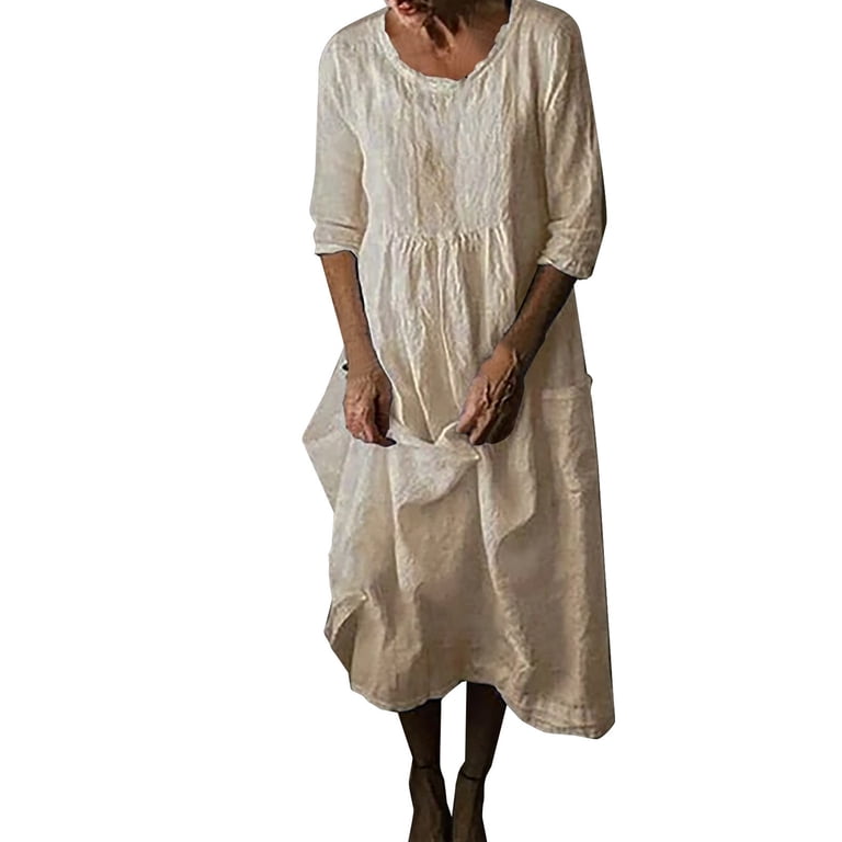 Olyvenn Womens Plus Size Cotton Linen Long Pencil Dress Elegant