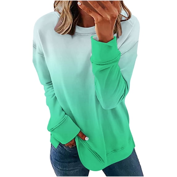 Olyvenn Womens Plus Size Daily Sweatshirts Fashion Winter Warm 2023 Drop Long Sleeve Fall Tops Gradient Color Tie Dye Pullover Crew Neck Shirts Comfy Loose Fit Casual Relaxed Blouse Green 14