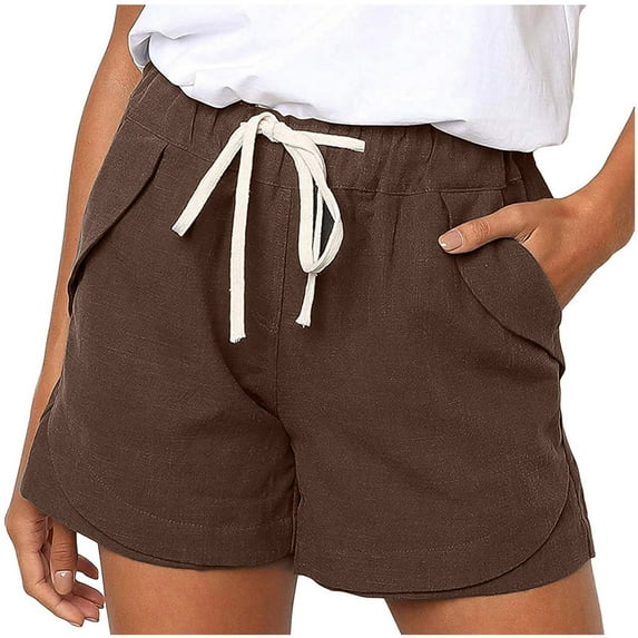 Olyvenn Womens Plus Size Drawstring Casual Elastic Waist Pocket Breathable Comfy Loose Solid Shorts Pants Trendy Shorts for Women 2023 Khaki 6
