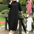 thumbnail image 1 of Olyvenn Womens Plus Size Long Sweatshirt Dress Lantern Sleeve Long Sleeve Prom Dress Fashion Elegant Solid Color House Dress Turtleneck Pockets Comfy Loose Casual Pencil Dress Smocked Black 4, 1 of 6