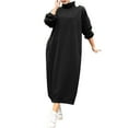 thumbnail image 1 of Olyvenn Womens Plus Size Long Sweatshirt Dress Lantern Sleeve Long Sleeve Prom Dress Fashion Elegant Solid Color House Dress Turtleneck Pockets Comfy Loose Casual Pencil Dress Smocked Black 6, 1 of 6