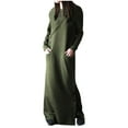 thumbnail image 1 of Olyvenn Womens Plus Size Maxi Long Sweatshirt Dress Fashion Winter Slip Stylish Solid House Dress Crew Neck Blouse Slim Fit Slit Hem Casual Smocked Raglan Skinny Long Sleeve Prom Dress Army Green 12, 1 of 6