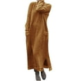 thumbnail image 1 of Olyvenn Womens Plus Size Pocket Winter Warm Long Dress Comfy Loose Casual Slit Hem Smocked Raglan Long Sleeve Prom Dress Fashion Winter Slip Classic Solid House Dress Turtleneck Blouse Orange 10, 1 of 6