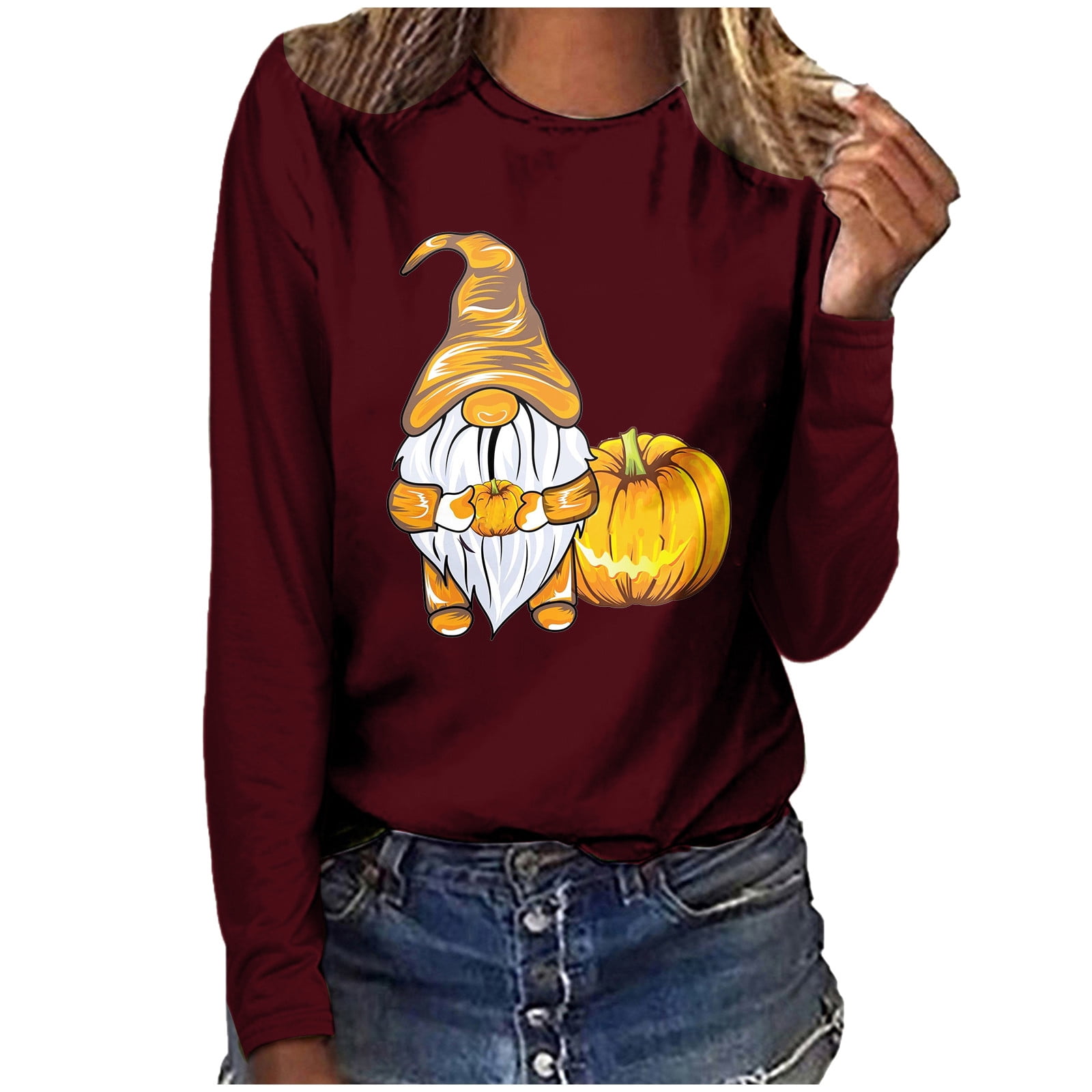 Olyvenn Womens Plus Size Gra Shirts Winter Fall Fashion 2023 Round Neck  Tees Raglan 3/4 Sleeve Blouse Halloween Retro Pumpkin Print Pullover Daily  Comfy Loose Casual Shirts Black 