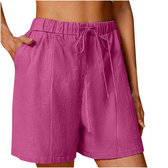 Olyvenn Womens Plus Size Shorts Casual Elastic Waist Wide Leg Suit Tailored Shorts Cotton Linen Summer Dressy Shorts with Pockets Hot Pink S