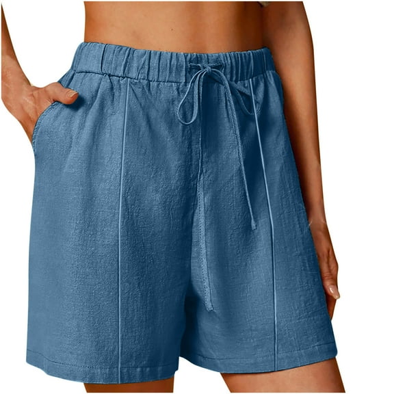 Olyvenn Womens Plus Size Shorts Casual Elastic Waist Wide Leg Suit Tailored Shorts Cotton Linen Summer Dressy Shorts with Pockets Navy M