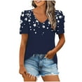 thumbnail image 1 of Olyvenn Womens Plus Size Summer Tops 2025 Loose Fit V Neck T Shirts Casual Puff Short Sleeve Printed Tee Blouses Tunic Navy XL, 1 of 5