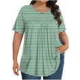 thumbnail image 1 of Olyvenn Womens Plus Size Tops Basic Summer Shirts Short Sleeve Crew Neck Tunic Casual Loose Fits Striped Graphic Beach Tees Green XXXXXL, 1 of 6