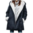 thumbnail image 1 of Olyvenn Womens Plus Size Winter Coats Warm Sherpa Fleece Lined Jackets Hooded Parka Faux Suede Pea Coat Outerwear 2025 Dark Blue XXXL, 1 of 7