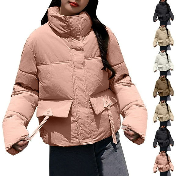 Olyvenn Womens Puffer Jacket Lightweight Full Zip Stand Collar Down Coats Winter Warm Quilted Jackets Puffy Bubble Outerwear Beige XXL