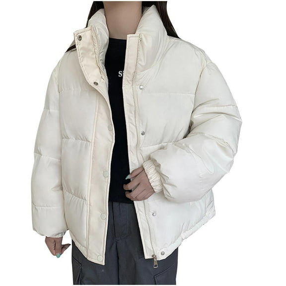 Olyvenn Womens Puffer Jacket Winter Lightweight Quilted Jackets Winter Loose down Jacket Coats Zip up Warm Windproof Outerwear Beige S