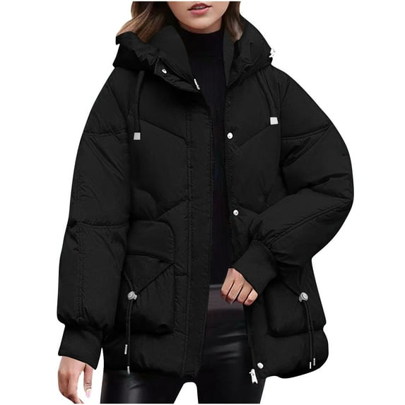 Olyvenn Womens Puffer Jacket with Hood Plus Size Down Jacket Zip up Padded Coat Quilted Insulated Jacket Warm Winter Coat Black XXL