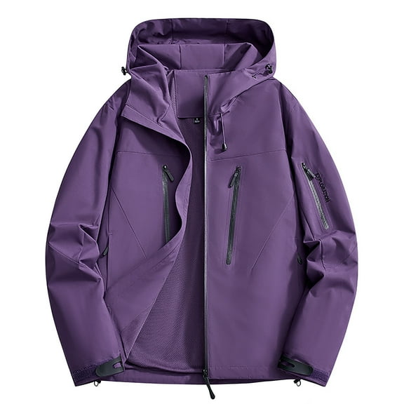 Olyvenn Womens Rain Jacket Lightweight Windbreaker With Hood Zip Up Waterproof Raincoat With Pockets For Outdoor Hiking Purple M