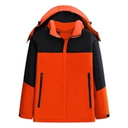 Olyvenn Womens Rain Jacket Waterproof with Hood Windbreaker Zip Up Packable Raincoat Color Block Travel Hiking Trench Coat with Pockets Orange L