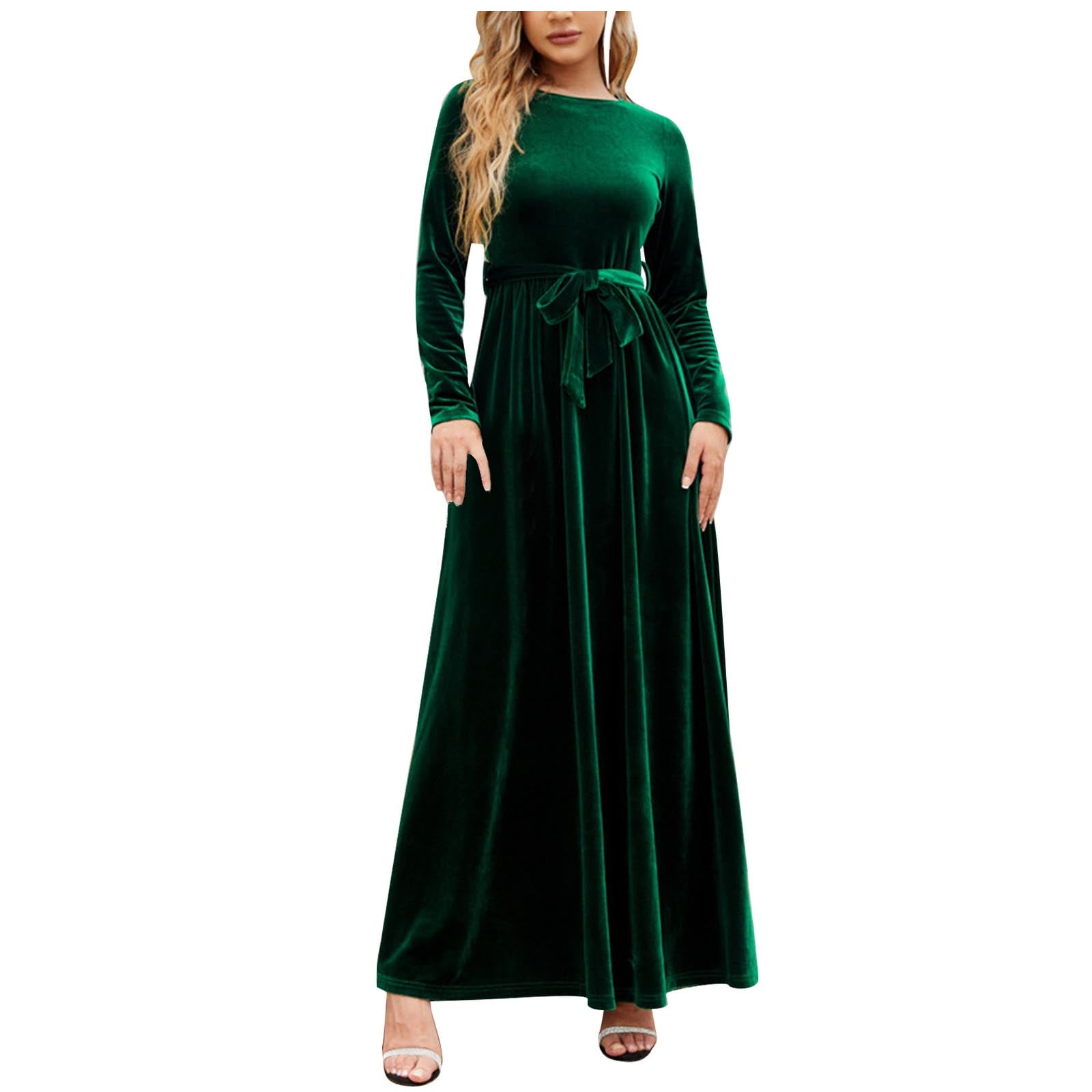 Olyvenn Womens Retro Evening Party Long Dress Slip Elegant Velvet Solid House  Dress Crew Neck Blouse Pleated Swing Bandage High Waist Smocked Long Sleeve  Prom Dress Fashion Winter Black 8 - Walmart.com