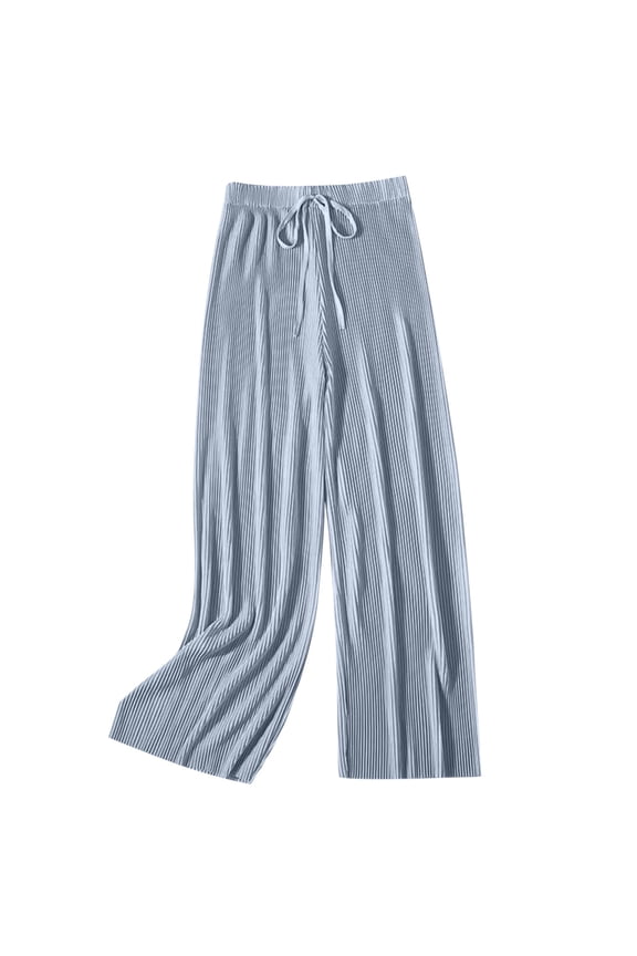 Womens Ribbed Lounge Pants Stretch Comfy Straight Leg Loose Cropped Trousers Casual Solid Color High Waisted Slacks Gray Free Size