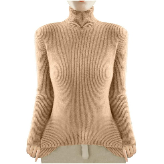 Olyvenn Womens Ribbed Turtleneck Long Sleeve Pullover Sweaters, Soft Stretch Thermal Lightweight Blouse, Basic Ribbed Tees Gold 8-10