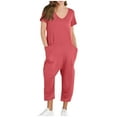 thumbnail image 1 of Olyvenn Womens Rompers for Summer Sleeveless Loose Solid Color Comfortable Strap Loose Jumpsuit Pocket Jumpsuit People Boho Jumpsuits Watermelon Red L, 1 of 8