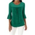 thumbnail image 1 of Olyvenn Womens Ruffle 3/4 Sleeve Dressy Blouses Casual Crew Neck Double Layers Mesh Shirts Flowy Tunic Tops Green XL, 1 of 9