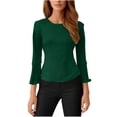 thumbnail image 1 of Olyvenn Womens Ruffle 3/4 Sleeve Tops Lightweight Sparkly Elegant Dressy Blouses Sexy Double Layers Cute Mesh Tunic Shirts Army Green L, 1 of 7