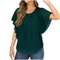 thumbnail image 1 of Olyvenn Womens Ruffle Short Sleeve Chiffon Tops Dressy Casual Cotton Peplum Shirts Round Neck Pleated Blouses Army Green L, 1 of 7