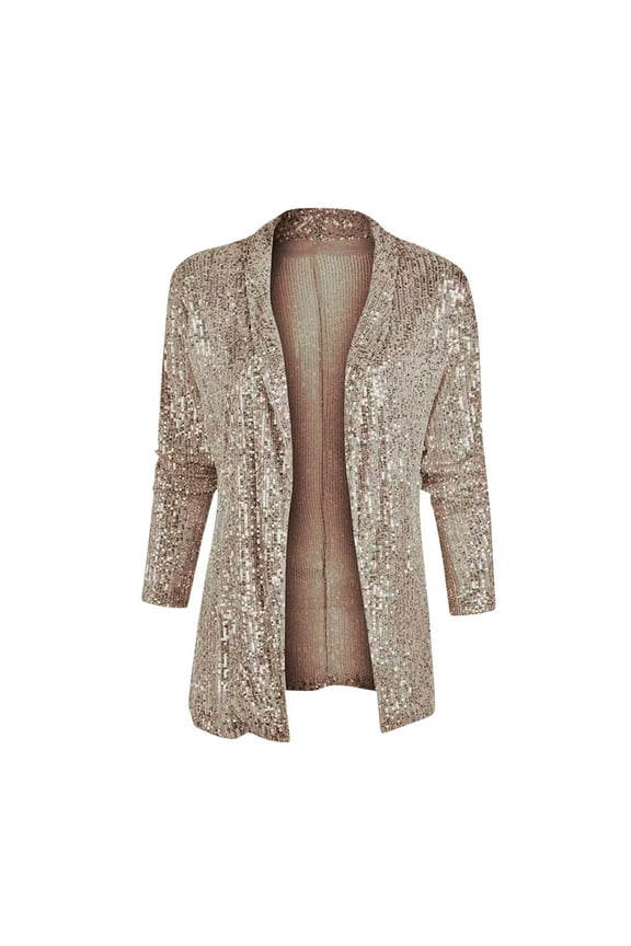 Womens Sequin Blazer Casual Long Sleeve Open Front Sparkle Blazer Jacket Sequin Cardigan Party Evening Coat Rose Gold 10